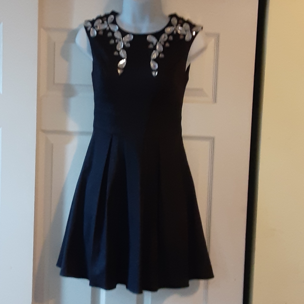 Aqua Black With Jeweled Neckline Cocktail Dress